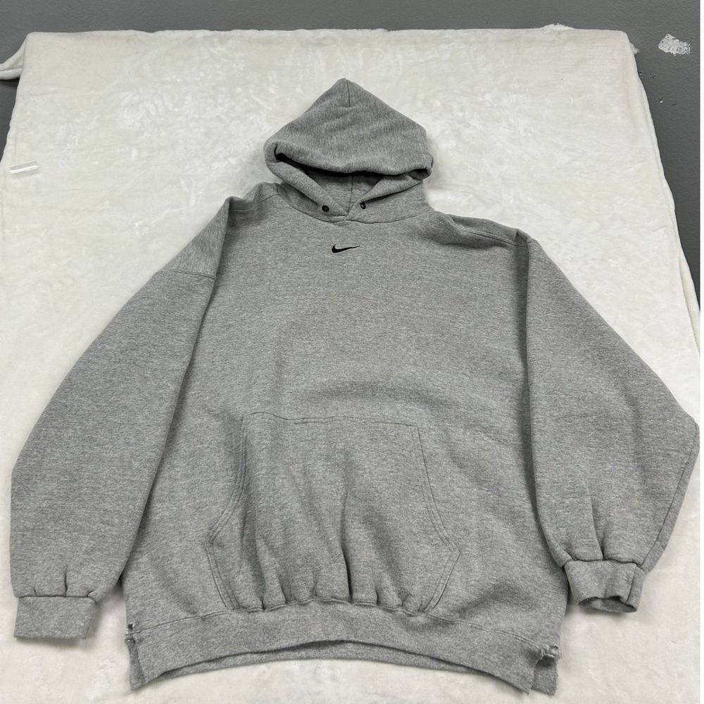 Nike Hoodie Mens XXL Gray Center Swoosh Vintage Made in USA Distressed Slit Hem